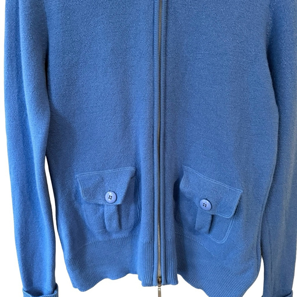 Stephanie Phillips Blue 100% Merino Wool Full-Zip Sweater Size 8 Classic Luxury - Picture 11 of 13